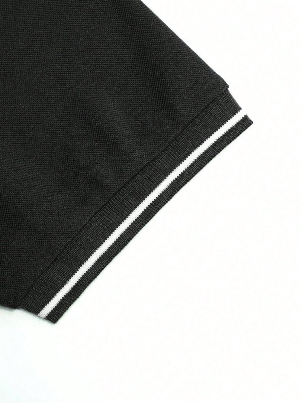 Black Casual Men's Single Striped Trim Polo Shirt - Picture 5 of 5